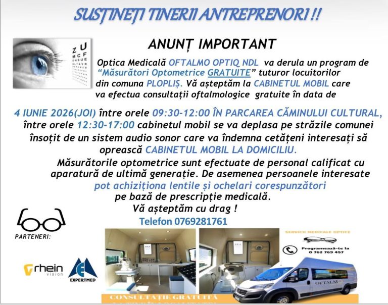 Consultații oftalmologice gratuite pentru locuitorii comunei Plopiș