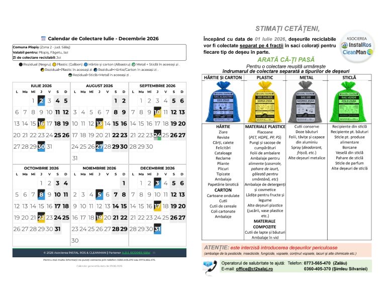 ANUNȚ INFORMATIV – COLECTARE DEȘEURI
